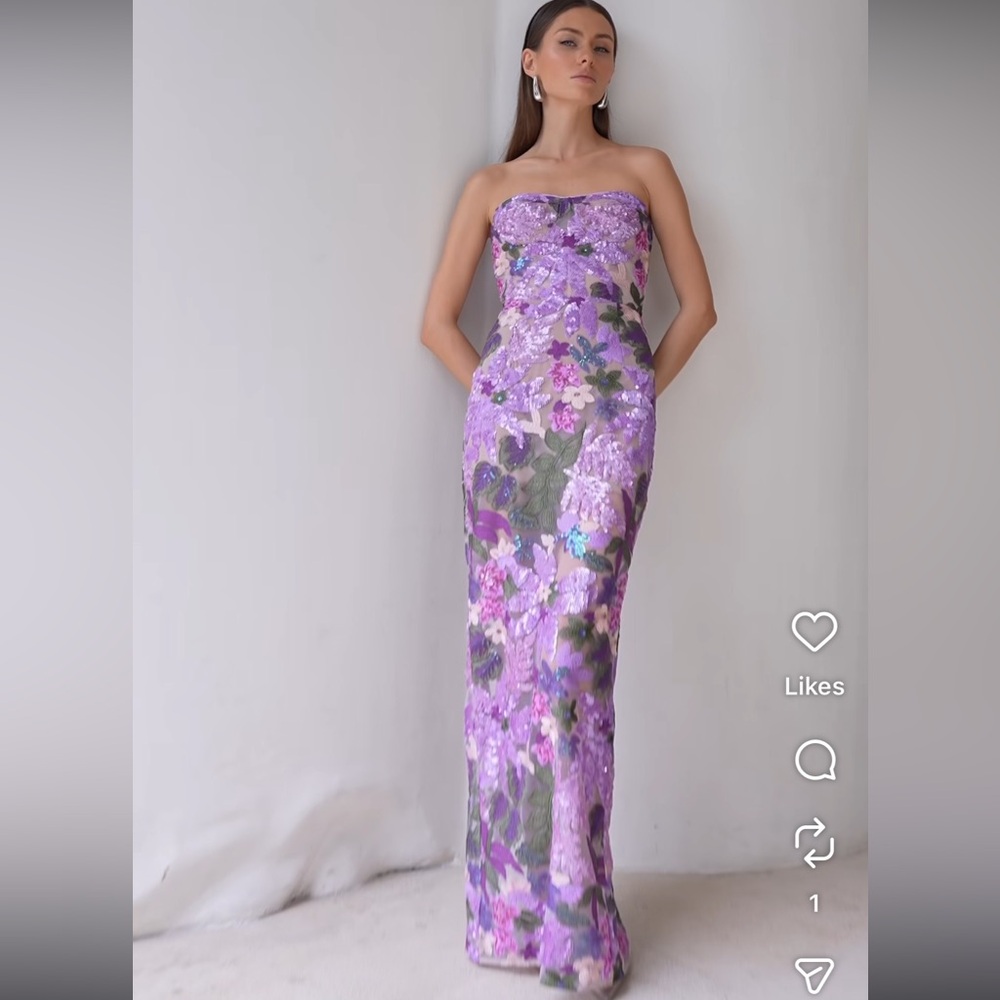 Bronx and Banco Strapless Purple Floral Dress